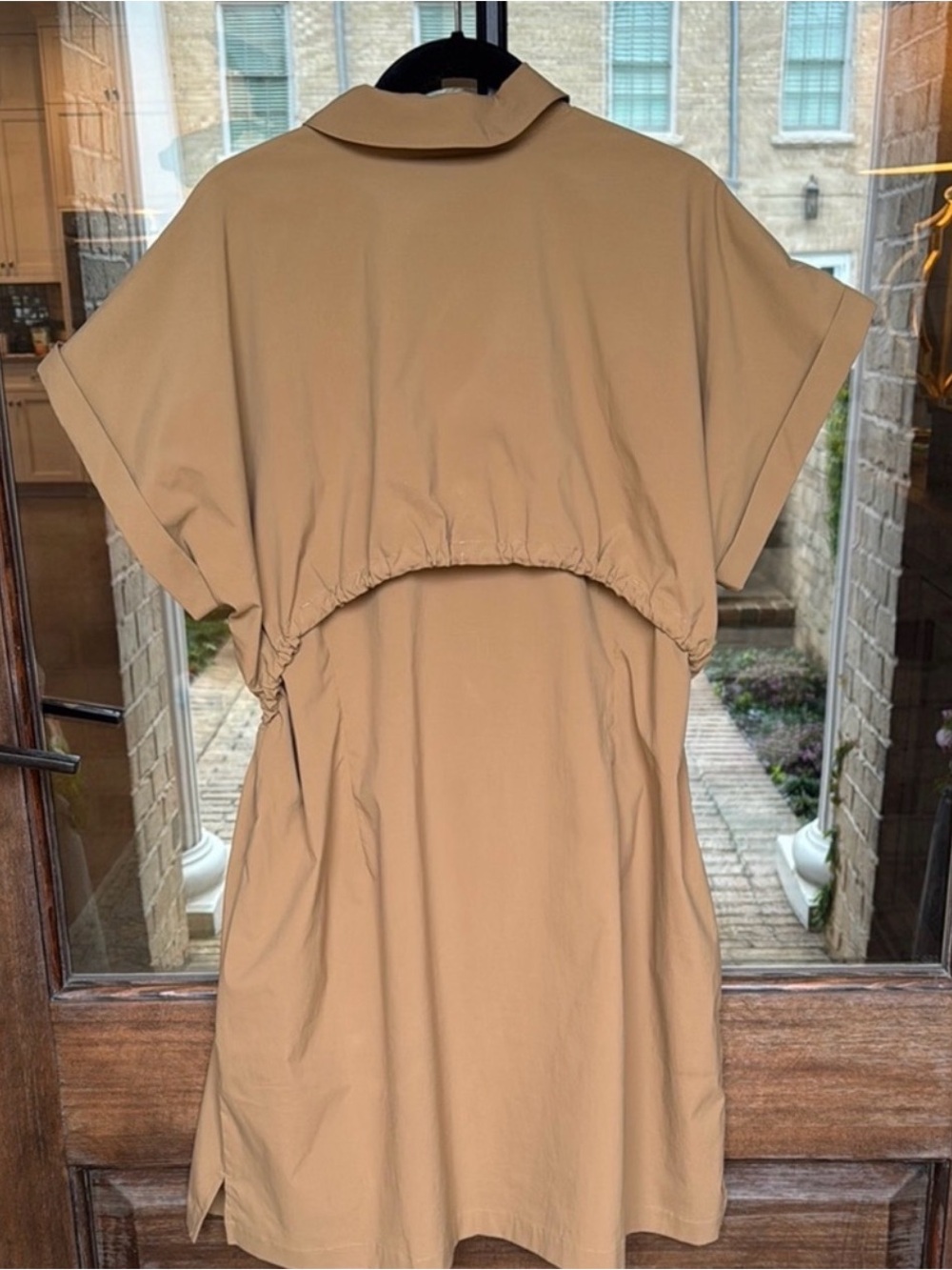 Athleta Camel Collared Zip-Front Drawstring Shirt Dress - Picture 2 of 6